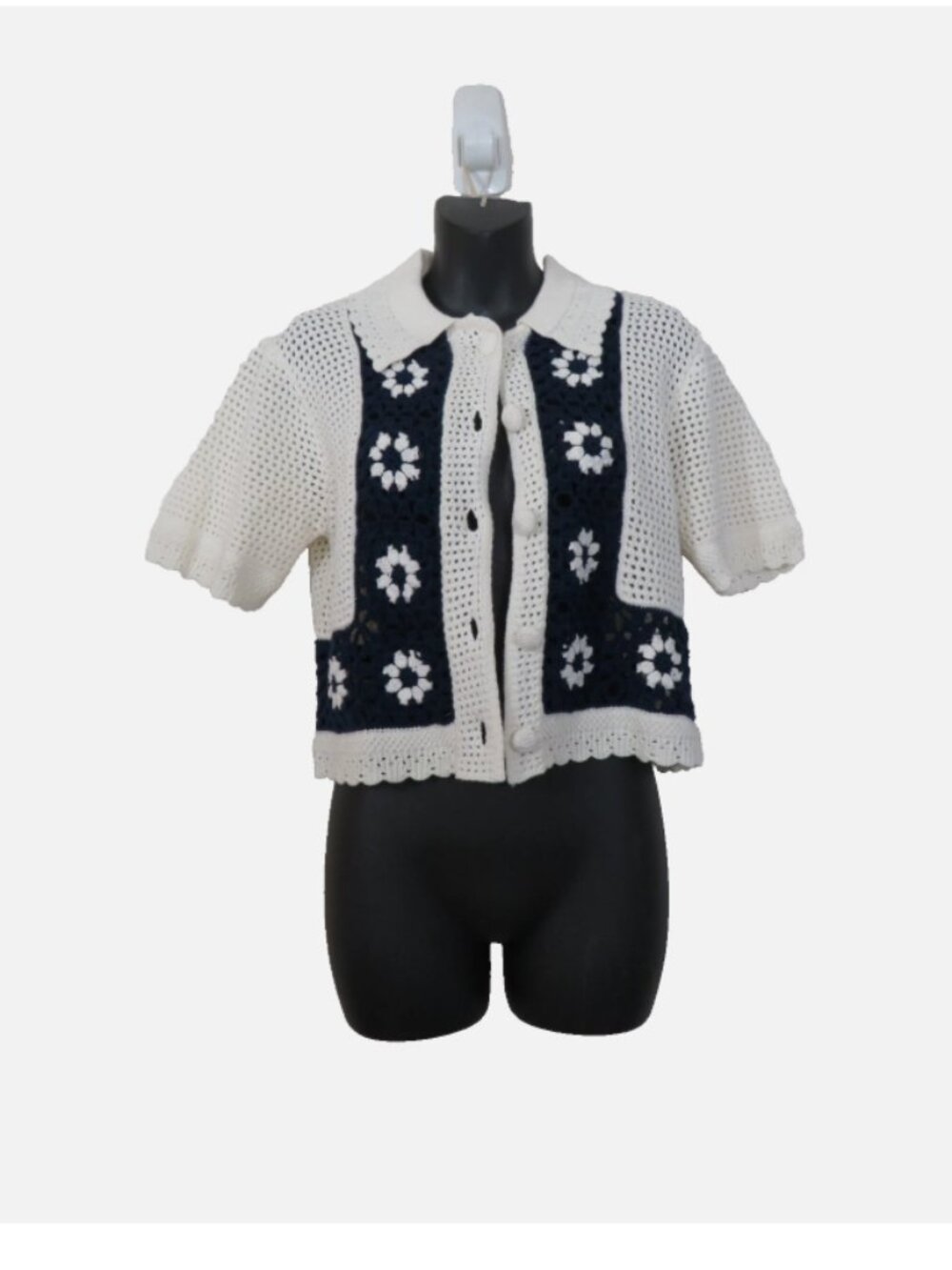 Rails Size XS Milan Crochet Daisies Top Short Sleeve Button Down Knit Cardigan